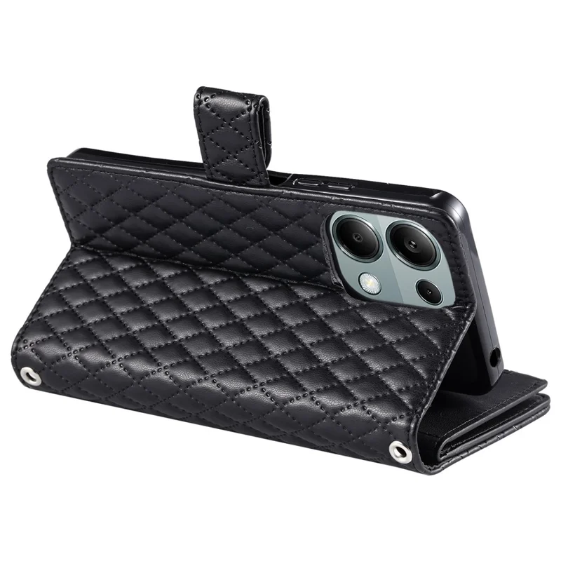 Style 012 für Xiaomi Redmi Note 13 Pro 4G / Poco M6 Pro 4G Reißverschluss-Geldbörsen-Cover Rhombus PU-Ständer Smartphone-Hülle - Schwarz
