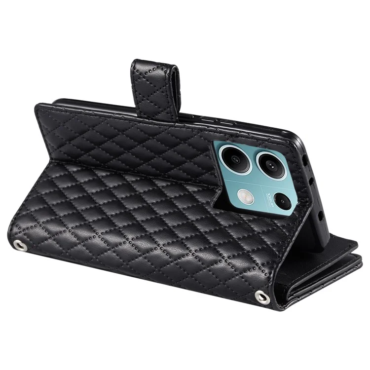 Estilo 012 para Xiaomi Redmi Note 13 4G Leather Wallet Case Rhombus Zipper Pocket Phone Cover - Preto