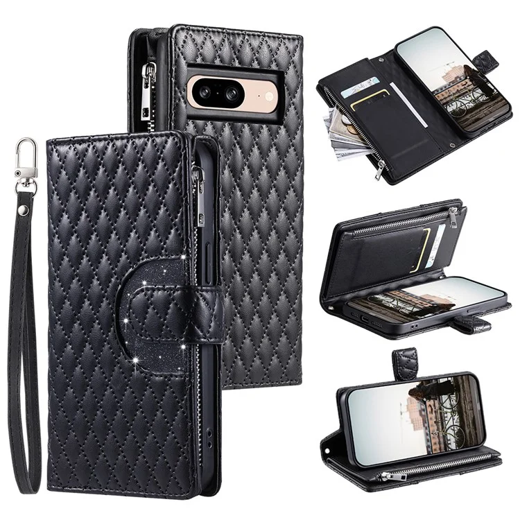 Style 012 for Google Pixel 8 Wallet Case Rhombus PU Leather Shockproof Phone Cover - Black