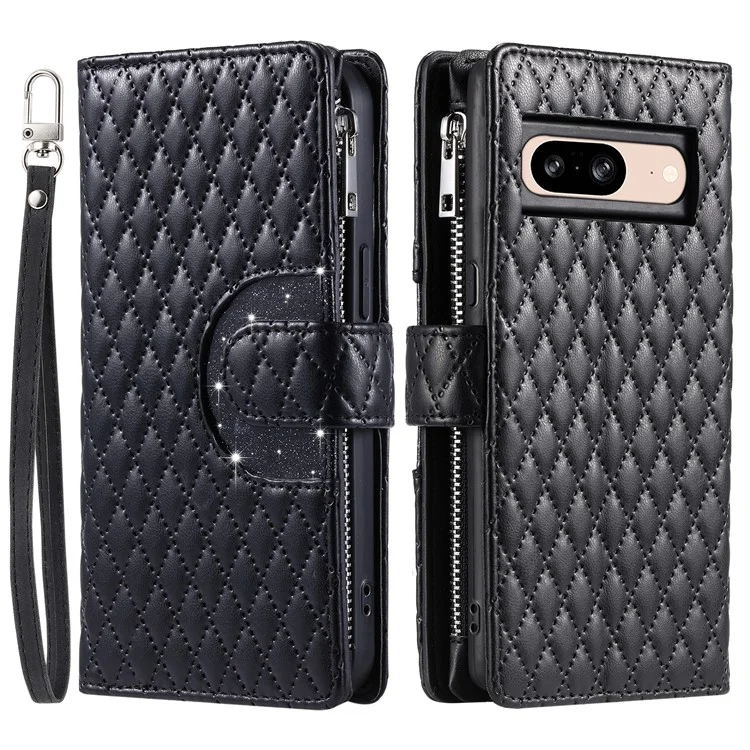 Style 012 for Google Pixel 8 Wallet Case Rhombus PU Leather Shockproof Phone Cover - Black