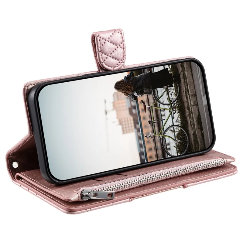 Style 012 for Google Pixel 8 Wallet Case Rhombus PU Leather Shockproof Phone Cover - Rose Gold