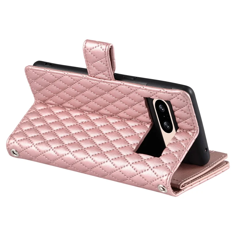 Style 012 for Google Pixel 8 Wallet Case Rhombus PU Leather Shockproof Phone Cover - Rose Gold