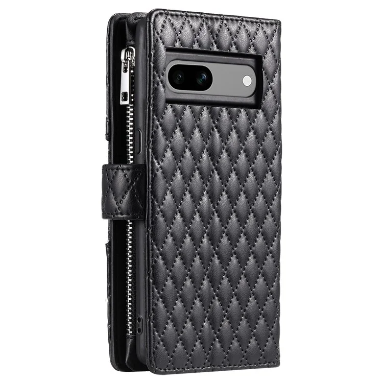Style 012 for Google Pixel 8a Case Leather Glitter Design Phone Cover with Card Slots - Black