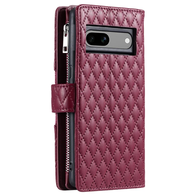 Style 012 for Google Pixel 8a Case Leather Glitter Design Phone Cover with Card Slots - Wine Red