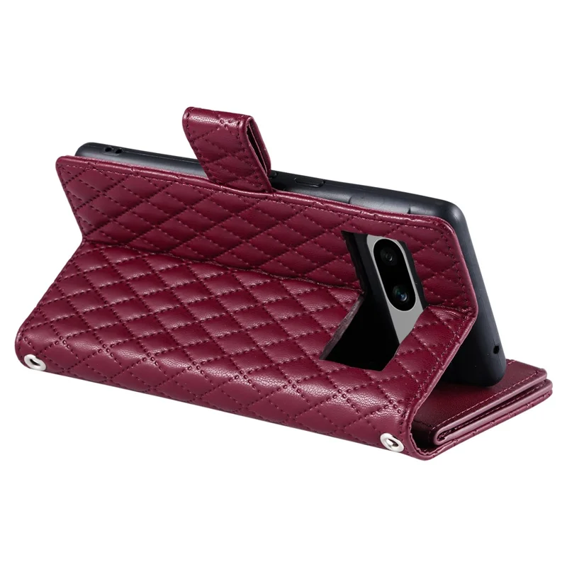 Style 012 for Google Pixel 8a Case Leather Glitter Design Phone Cover with Card Slots - Wine Red