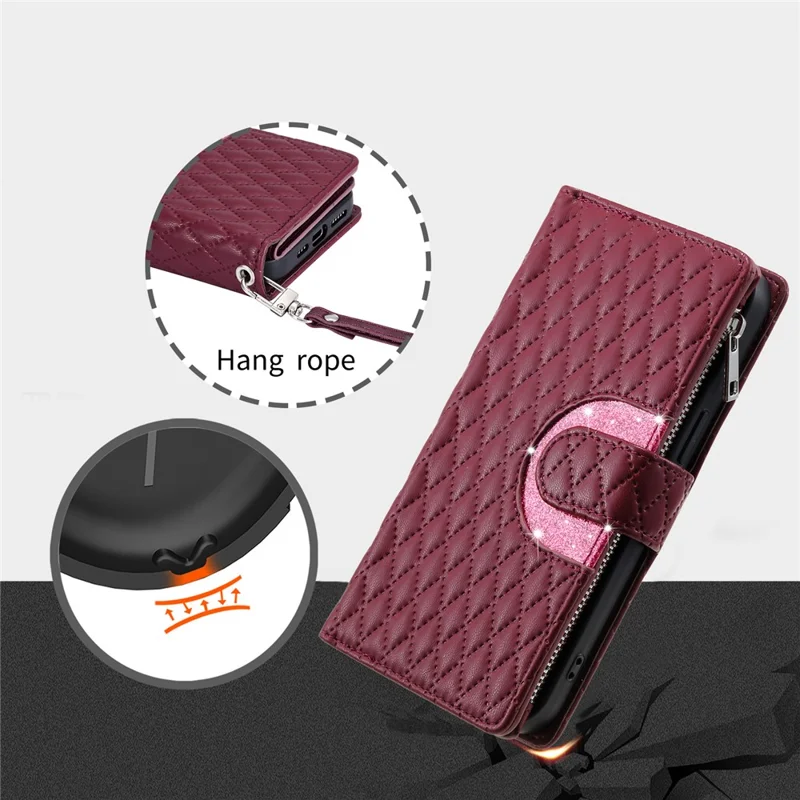 Style 012 for Google Pixel 8a Case Leather Glitter Design Phone Cover with Card Slots - Wine Red