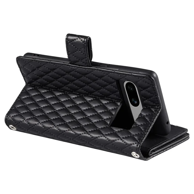Style 012 para Funda de Google Pixel 7a Bolsillo con Cremallera Romboidal de Cuero PU Antiabrasión - Negro
