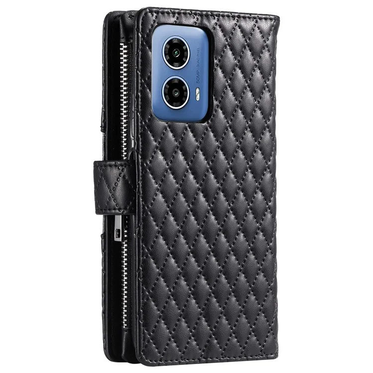 Style 012 per Motorola Moto G45 5G / G34 5G Custodia a Portafoglio con Cerniera Wallet Case Rhombus Folding Stand Custodia in Pelle per Telefono - Nero