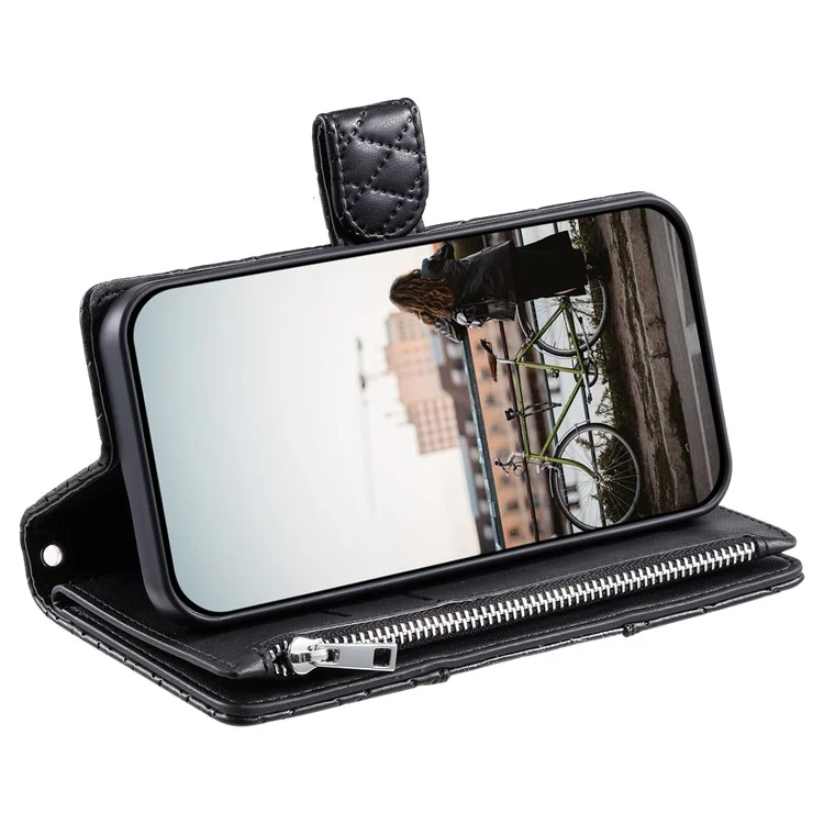 Style 012 per Motorola Moto G45 5G / G34 5G Custodia a Portafoglio con Cerniera Wallet Case Rhombus Folding Stand Custodia in Pelle per Telefono - Nero