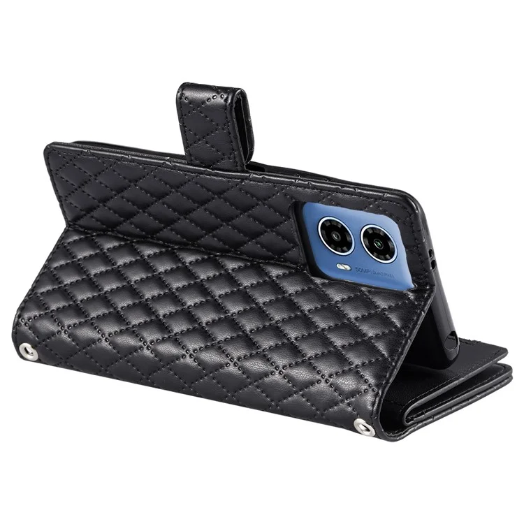 Style 012 per Motorola Moto G45 5G / G34 5G Custodia a Portafoglio con Cerniera Wallet Case Rhombus Folding Stand Custodia in Pelle per Telefono - Nero