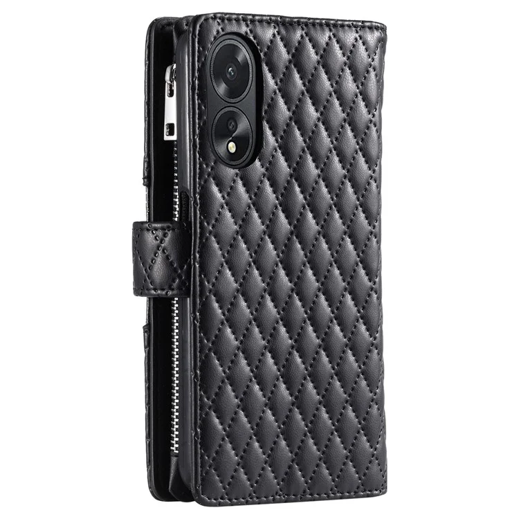 Style 012 für Oppo A38 4G / A18 4G Reißverschluss-Wallet-Cover Glitter Powder Phone Protective Case mit Riemen - Schwarz