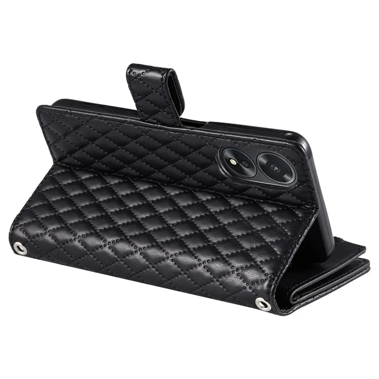 Style 012 für Oppo A38 4G / A18 4G Reißverschluss-Wallet-Cover Glitter Powder Phone Protective Case mit Riemen - Schwarz