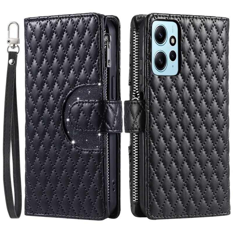 Style 012 for Xiaomi Redmi Note 12 4G Case Leather Phone Cover with Zipper Wallet Stand - Black
