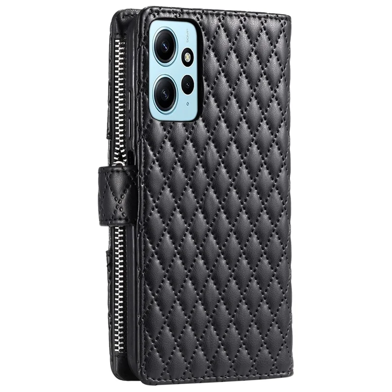 Style 012 for Xiaomi Redmi Note 12 4G Case Leather Phone Cover with Zipper Wallet Stand - Black
