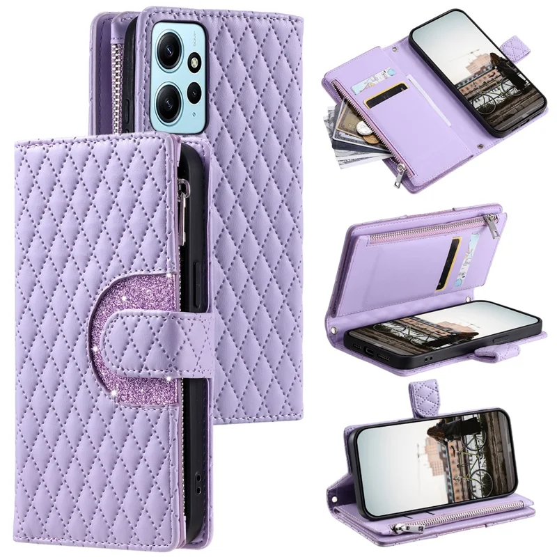 Style 012 for Xiaomi Redmi Note 12 4G Case Leather Phone Cover with Zipper Wallet Stand - Purple