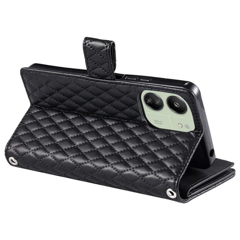 Style 012 for Xiaomi Redmi 13C 4G / 13C 5G / 13R 5G / Poco M6 5G / Poco C65 4G Case Glitter Design Wallet Phone Cover with Wrist Strap - Black