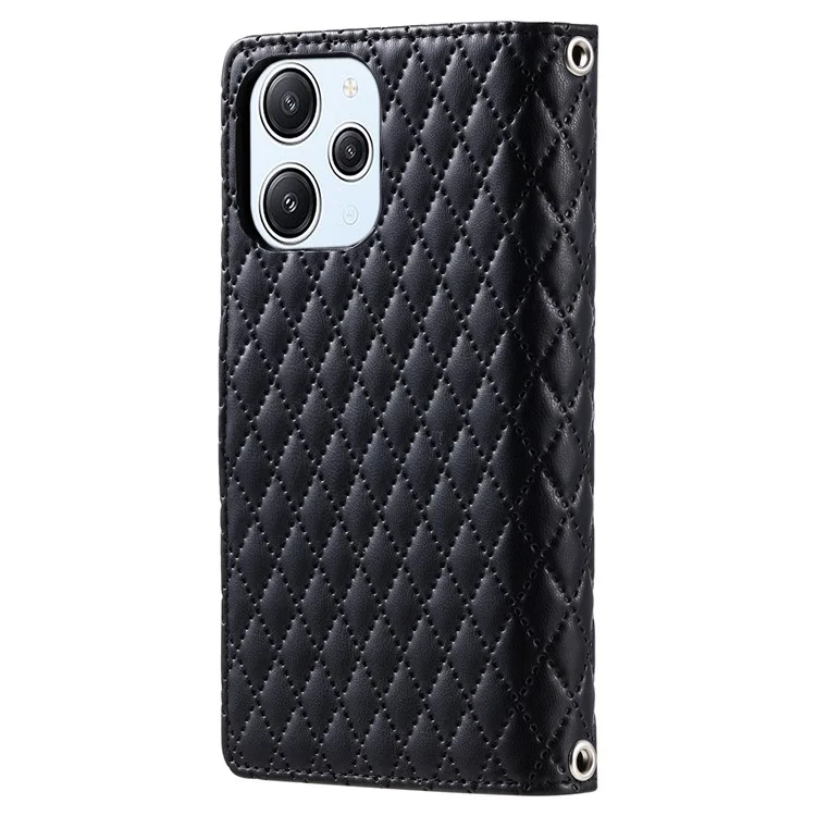 Style 012 pour Xiaomi Redmi 12 4G / 5G (Global) / Poco M6 Pro 5G Étui Rhombus Zipper Leather Phone Cover - Noir