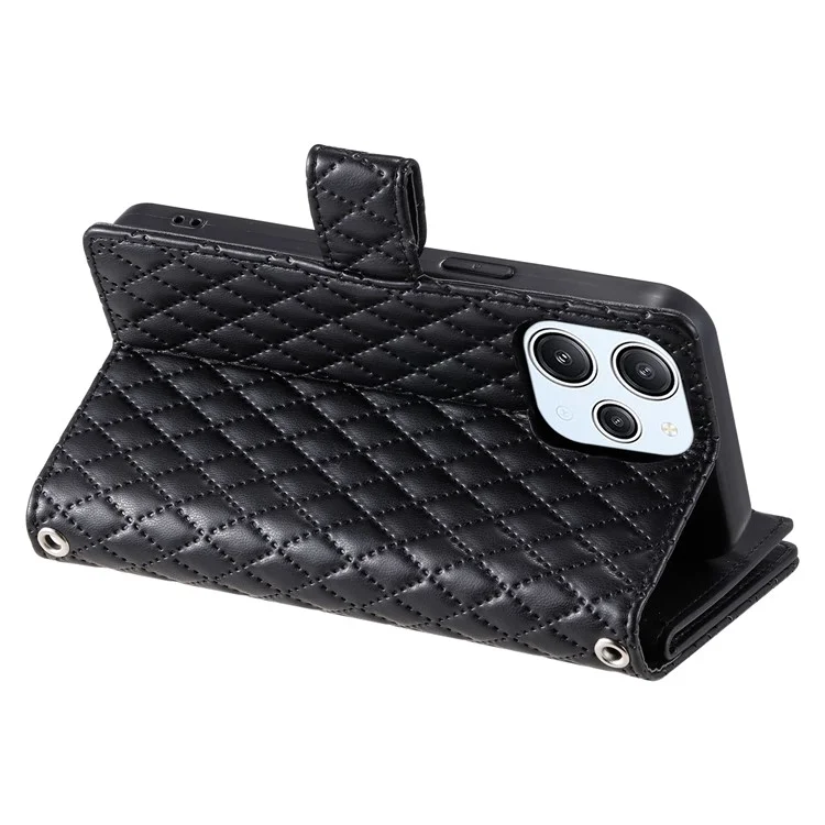 Style 012 pour Xiaomi Redmi 12 4G / 5G (Global) / Poco M6 Pro 5G Étui Rhombus Zipper Leather Phone Cover - Noir