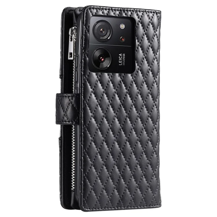 Style 012 für Xiaomi 13T / 13T Pro / Redmi K60 Ultra Wallet Case PU Leder Rhombus Muster Handyhülle - Schwarz