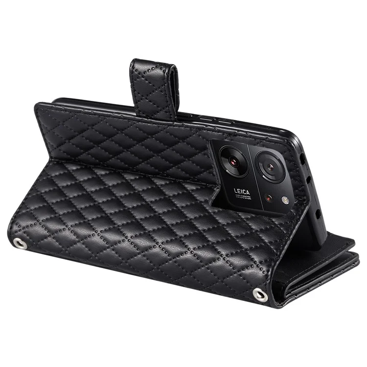 Style 012 für Xiaomi 13T / 13T Pro / Redmi K60 Ultra Wallet Case PU Leder Rhombus Muster Handyhülle - Schwarz