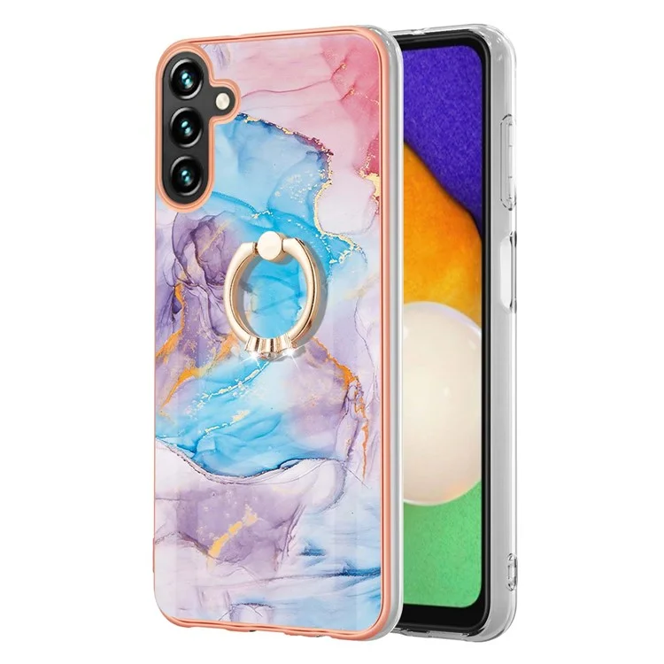 For Samsung Galaxy A55 5G Case with Ring Kickstand IMD Marble Pattern TPU Back Cover - Milky Way Marble Blue