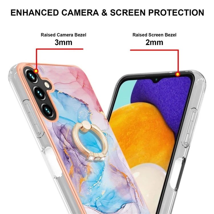 For Samsung Galaxy A55 5G Case with Ring Kickstand IMD Marble Pattern TPU Back Cover - Milky Way Marble Blue