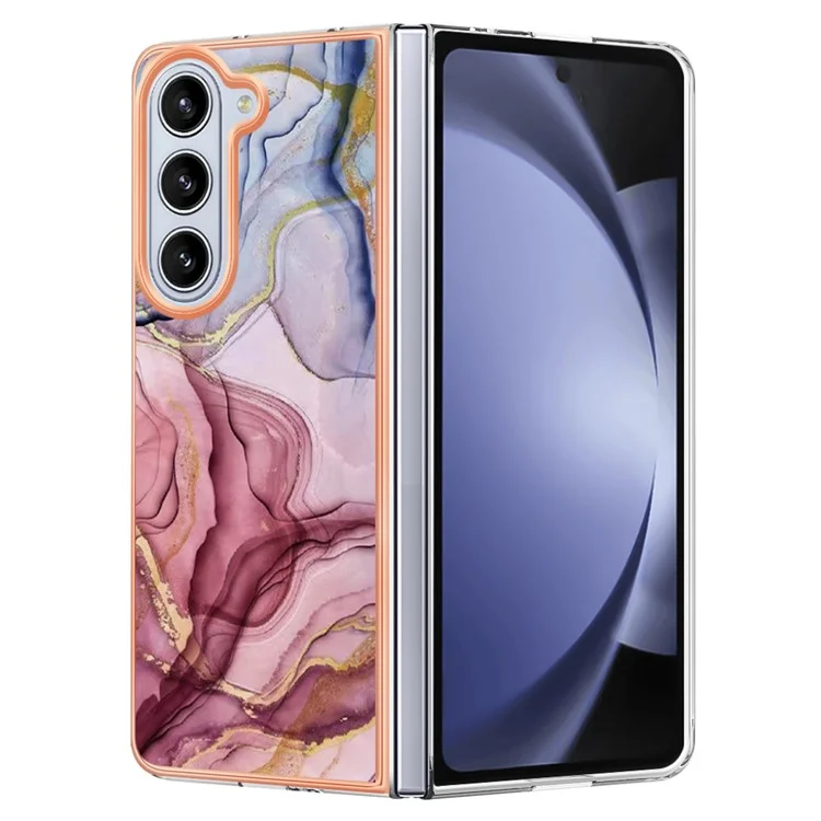 YB IMD Series-16 Style-E For Samsung Galaxy Z Fold5 5G TPU Case 2.0mm TPU Marble Pattern Cover - Rose Gold