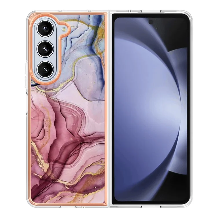 YB IMD Series-16 Style-E For Samsung Galaxy Z Fold5 5G TPU Case 2.0mm TPU Marble Pattern Cover - Rose Gold