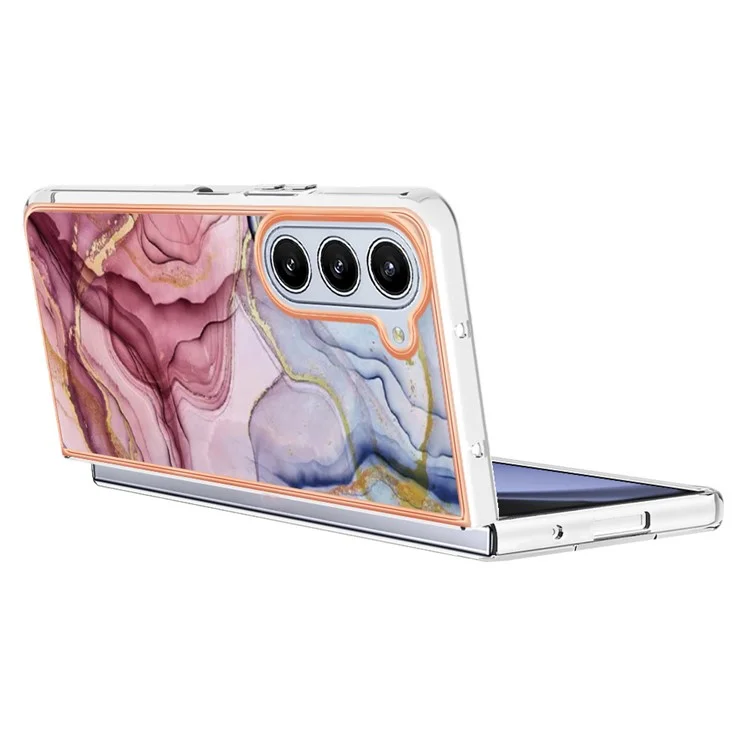 YB IMD Series-16 Style-E For Samsung Galaxy Z Fold5 5G TPU Case 2.0mm TPU Marble Pattern Cover - Rose Gold
