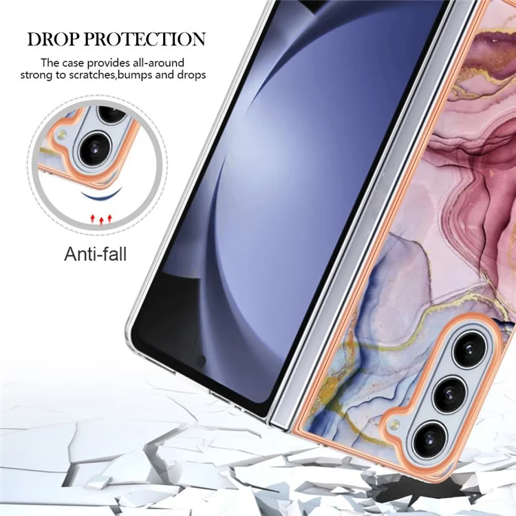 YB IMD Series-16 Style-E For Samsung Galaxy Z Fold5 5G TPU Case 2.0mm TPU Marble Pattern Cover - Rose Gold