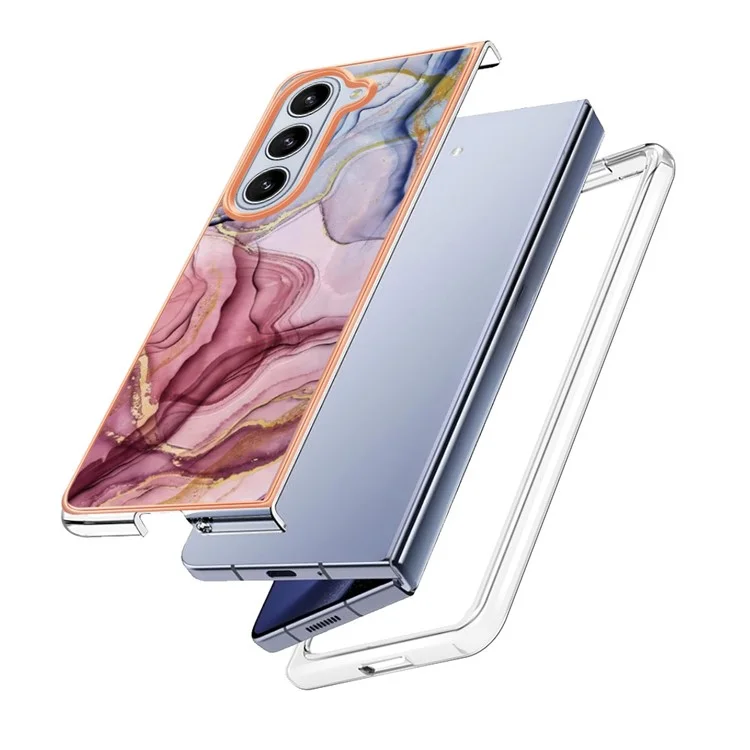YB IMD Series-16 Style-E For Samsung Galaxy Z Fold5 5G TPU Case 2.0mm TPU Marble Pattern Cover - Rose Gold