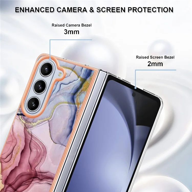 YB IMD Series-16 Style-E For Samsung Galaxy Z Fold5 5G TPU Case 2.0mm TPU Marble Pattern Cover - Rose Gold