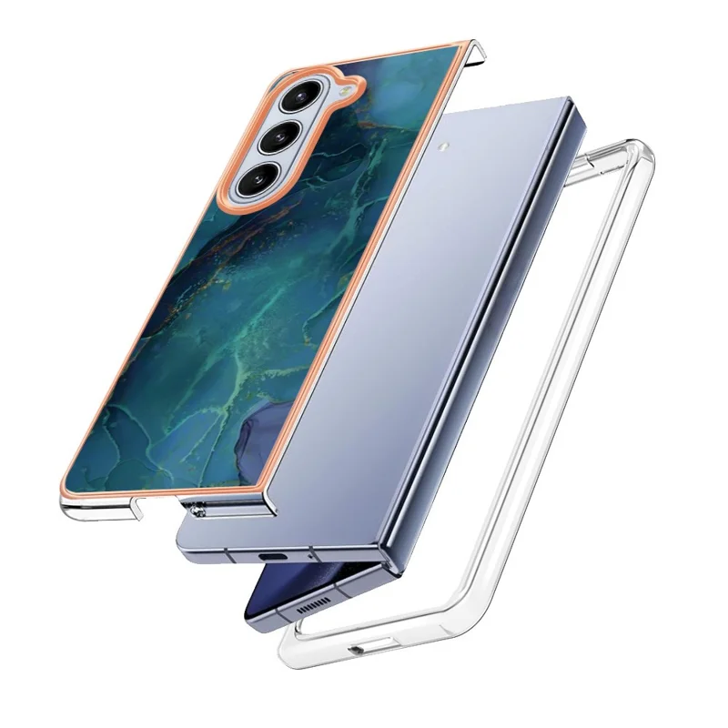 سلسلة YB IMD - النمط 16-E لجهاز Samsung Galaxy Z Fold5 5G غطاء من مادة TPU بسمك 2.0 مم بنمط رخامي - أخضر
