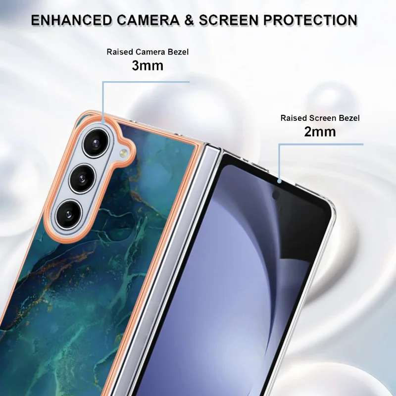 سلسلة YB IMD - النمط 16-E لجهاز Samsung Galaxy Z Fold5 5G غطاء من مادة TPU بسمك 2.0 مم بنمط رخامي - أخضر
