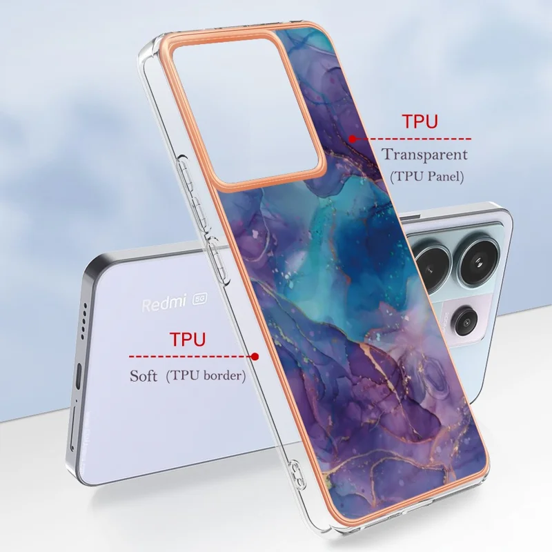 YB IMD Series-16 Style-E For Xiaomi Redmi Note 13 Pro 5G / Poco X6 5G TPU Case Electroplating Edge IMD Phone Cover - Purple