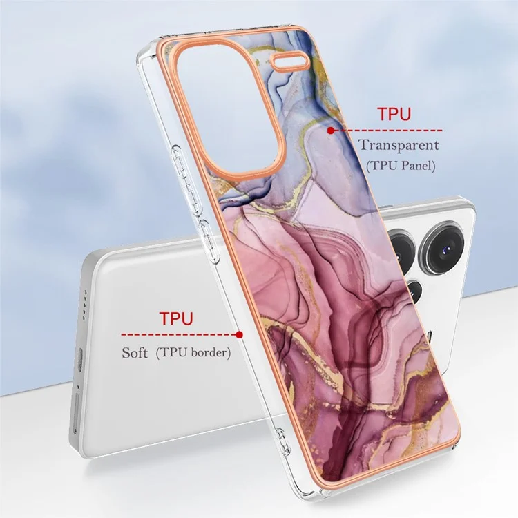 YB IMD Series-16 Style-E Para Xiaomi Redmi Note 13 Pro+ 5G Funda de Teléfono Electrochapado Borde IMD TPU Cover - Oro Rosa