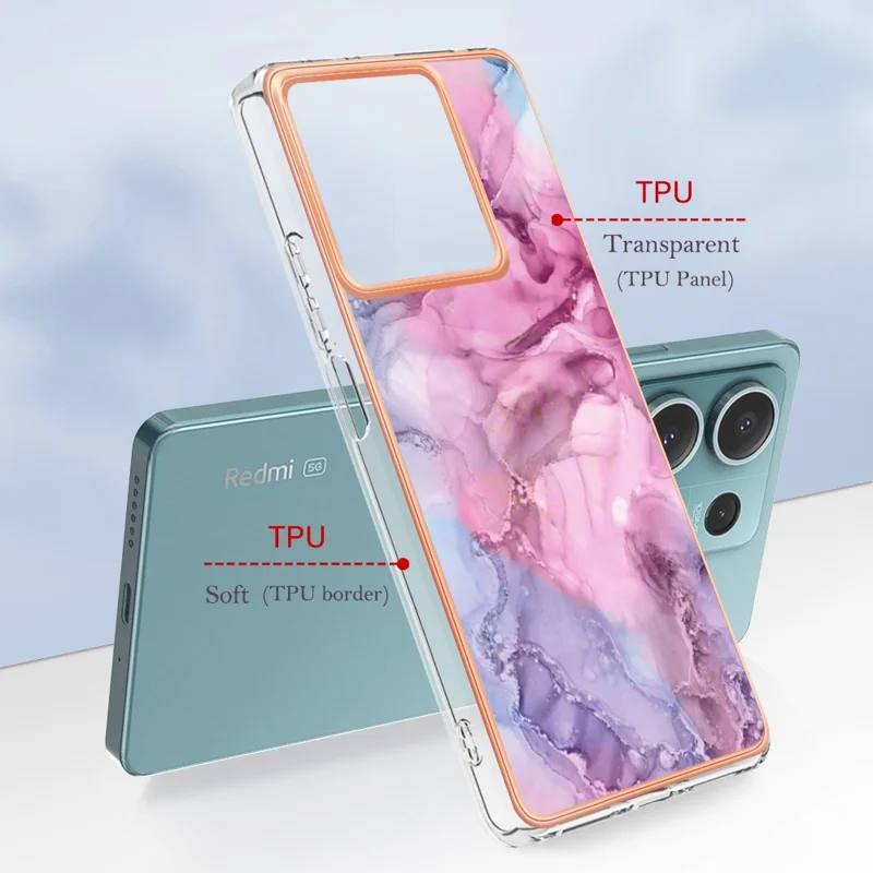 YB IMD Series-16 Style-E For Xiaomi Redmi Note 13 5G Case Electroplating Edge TPU Slim-Fit Back Cover - Rose