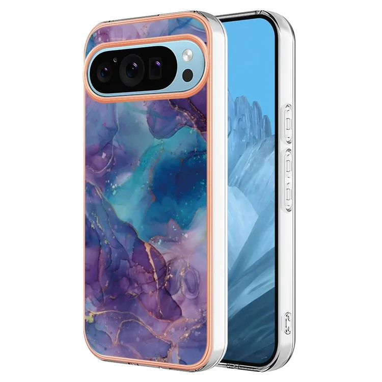 YB IMD Series-16 Style-E For Google Pixel 9 / Pixel 9 Pro TPU Marble Pattern Case Electroplating Edge Phone Cover - Purple