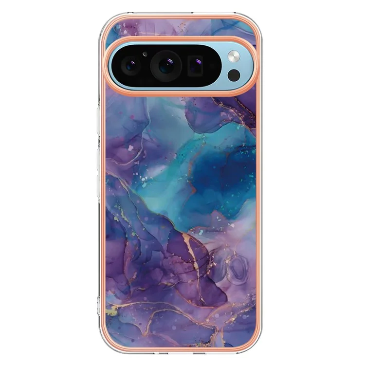 YB IMD Series-16 Style-E For Google Pixel 9 / Pixel 9 Pro TPU Marble Pattern Case Electroplating Edge Phone Cover - Purple