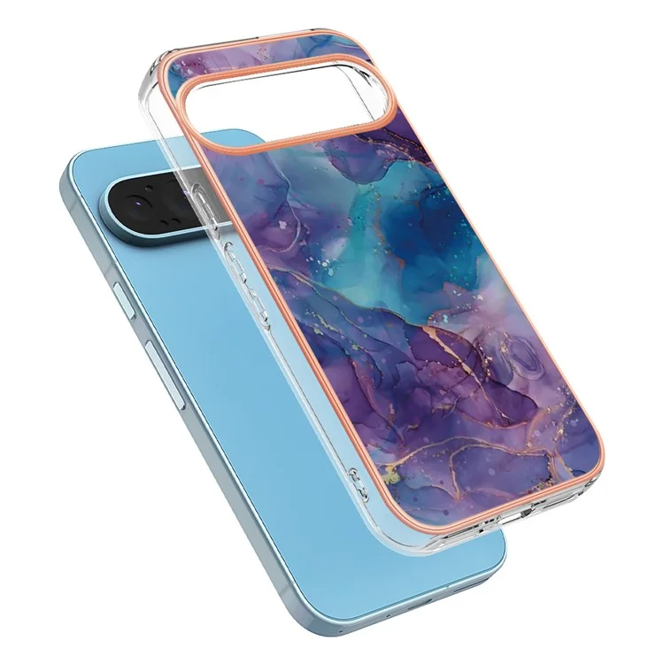 YB IMD Series-16 Style-E For Google Pixel 9 / Pixel 9 Pro TPU Marble Pattern Case Electroplating Edge Phone Cover - Purple