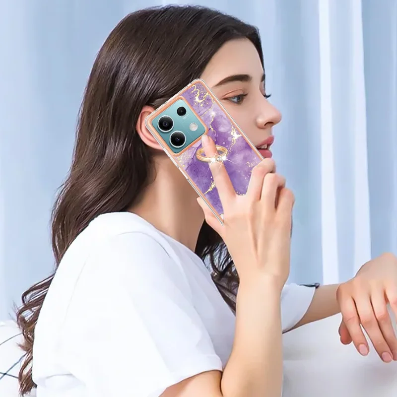 Serie YB IMD-10 para Xiaomi Redmi Note 13 5G Funda TPU Electrochapada con Soporte - Púrpura 002