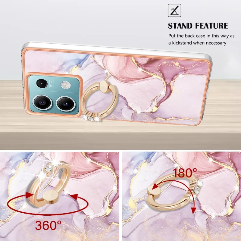 YB IMD Series-10 Para Xiaomi Redmi Note 13 5G Capa de TPU Eletrodeposição Suporte de Suporte do Telefone - Rose Gold 005