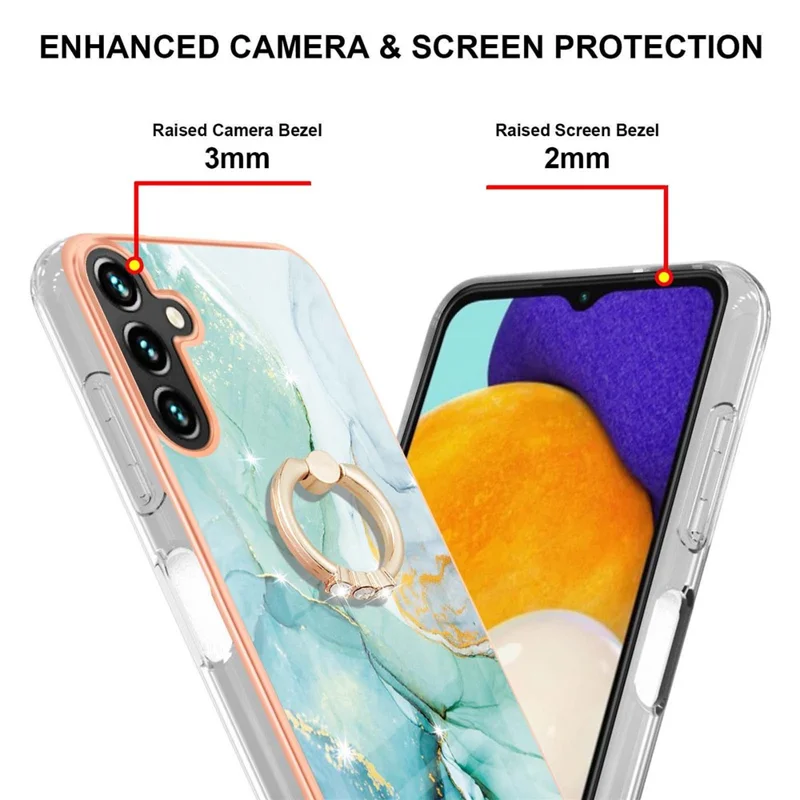 For Samsung Galaxy A35 5G Case with Ring Kickstand Marble Pattern Electroplating TPU Back Cover - Green 003