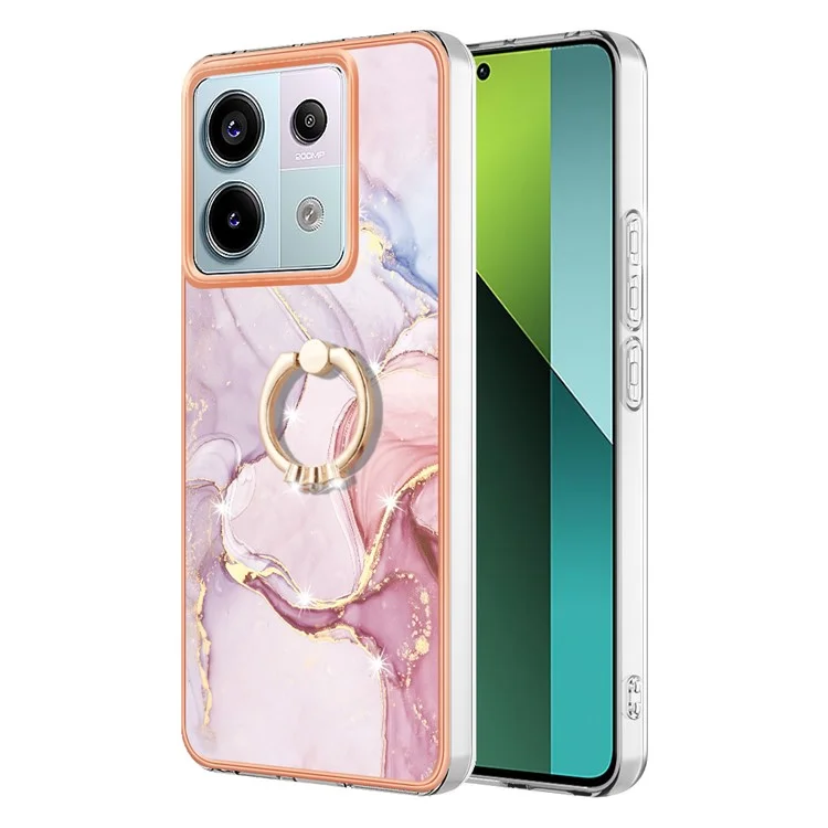 YB IMD Series-10 Para Xiaomi Redmi Note 13 Pro 5G / Poco X6 5G Funda con Soporte de Anillo TPU Patrón de Mármol Cubierta de Teléfono - Rosa Dorado 005