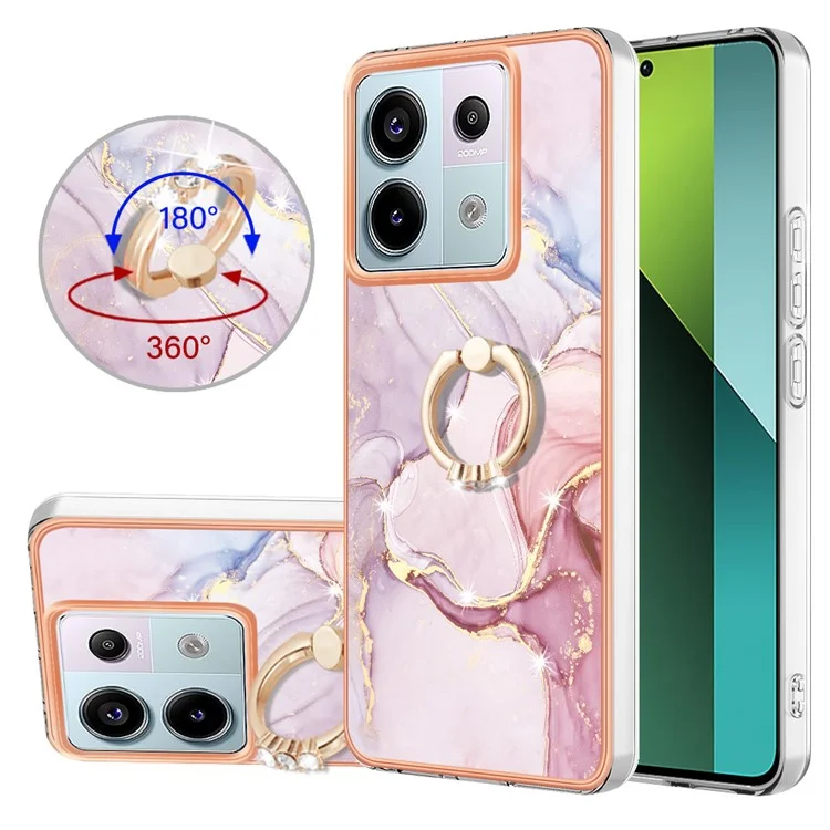 YB IMD Series-10 Para Xiaomi Redmi Note 13 Pro 5G / Poco X6 5G Funda con Soporte de Anillo TPU Patrón de Mármol Cubierta de Teléfono - Rosa Dorado 005
