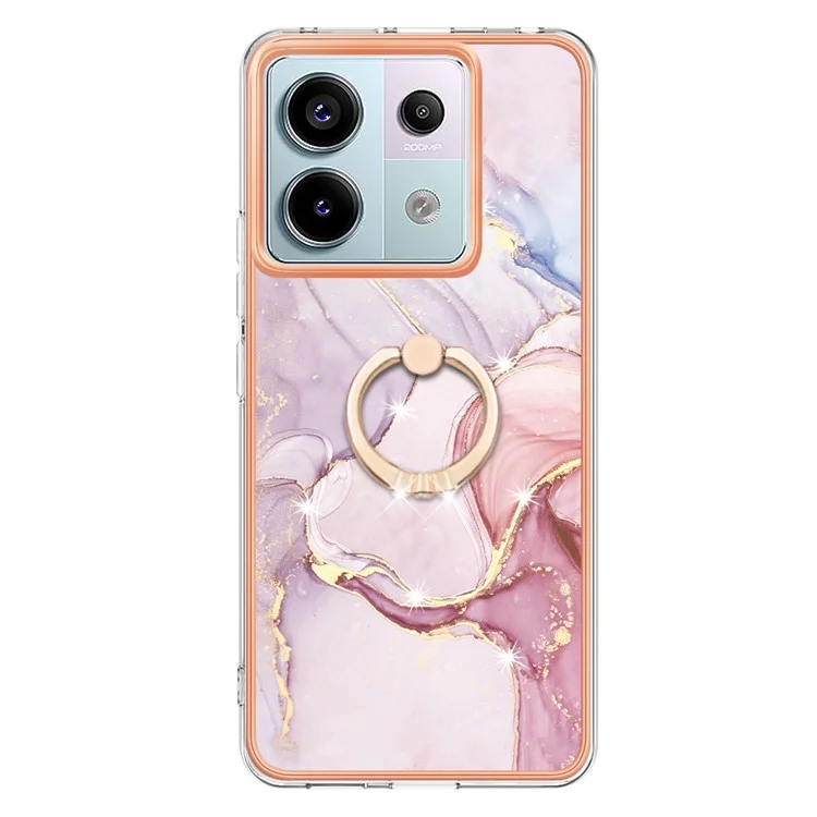 YB IMD Series-10 Para Xiaomi Redmi Note 13 Pro 5G / Poco X6 5G Funda con Soporte de Anillo TPU Patrón de Mármol Cubierta de Teléfono - Rosa Dorado 005