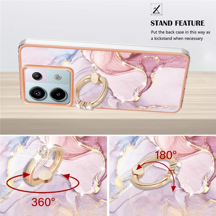 YB IMD Series-10 Para Xiaomi Redmi Note 13 Pro 5G / Poco X6 5G Funda con Soporte de Anillo TPU Patrón de Mármol Cubierta de Teléfono - Rosa Dorado 005