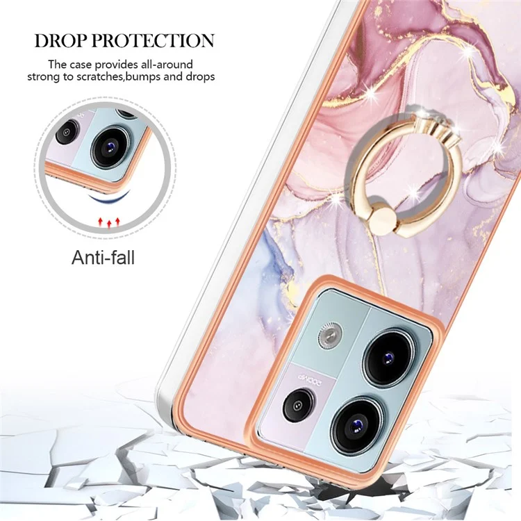 YB IMD Series-10 Para Xiaomi Redmi Note 13 Pro 5G / Poco X6 5G Funda con Soporte de Anillo TPU Patrón de Mármol Cubierta de Teléfono - Rosa Dorado 005