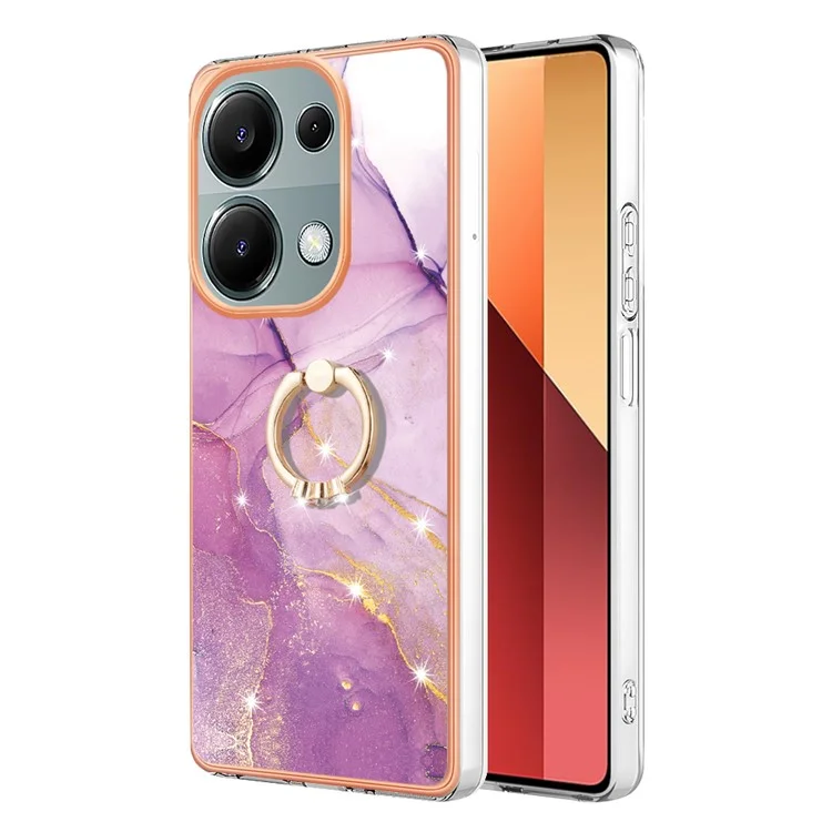 For Xiaomi Redmi Note 13 Pro 4G / Poco M6 Pro 4G Case with Ring Kickstand Marble Pattern Electroplating TPU Back Cover - Purple 001