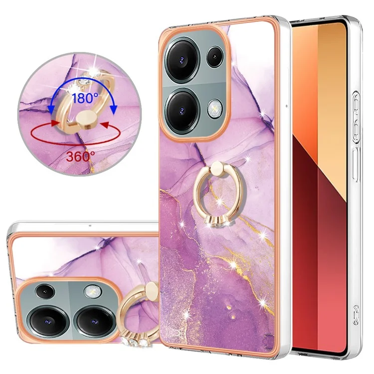 For Xiaomi Redmi Note 13 Pro 4G / Poco M6 Pro 4G Case with Ring Kickstand Marble Pattern Electroplating TPU Back Cover - Purple 001